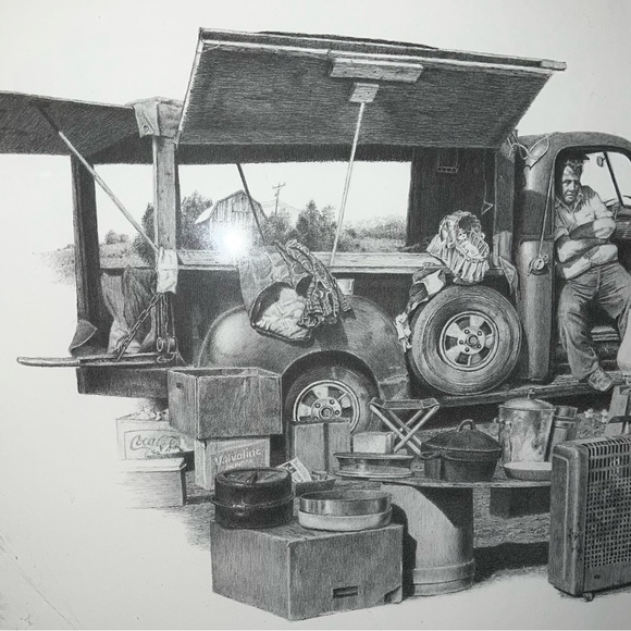 RARE Vintage Flea Market Detailed Framed Drawing Signed - Picture 9 of 15